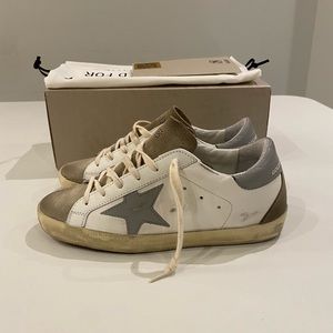 Golden Goose Superstar Sneaker in White/Taupe/Grey sz 37 New in Box